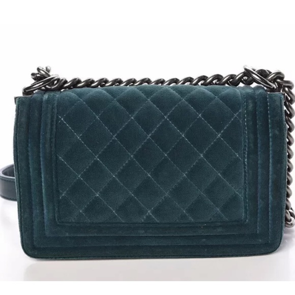 Auth CHANEL Velvet Quilte Small Boy Flap Turquoise - Picture 12 of 13